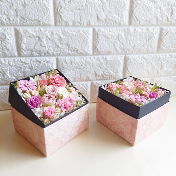★アロマ付き♡プリザ薔薇入り「Box Arrangement -rose-」ピンク系 10枚目の画像