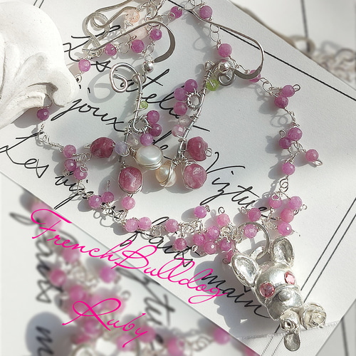 純銀 『フレンチブルドック ルビーネックレス』誕生石 贈り物 犬