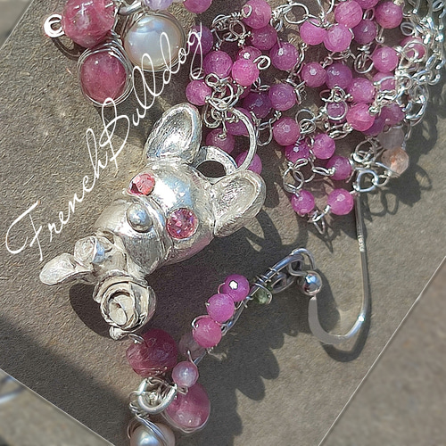 純銀 『フレンチブルドック　ルビー ネックレス』犬友さんに贈り物 純銀 『フレンチブルドック ルビーネックレス』誕生石 贈り物 犬