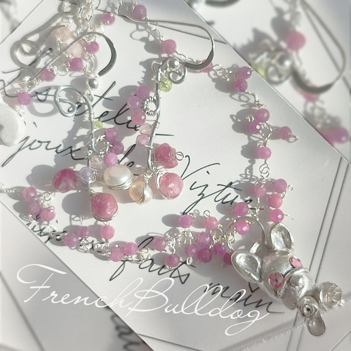 純銀 『フレンチブルドック　ルビーネックレス』贈り物　犬友さん 純銀 『フレンチブルドック ルビーネックレス』誕生石 贈り物 犬