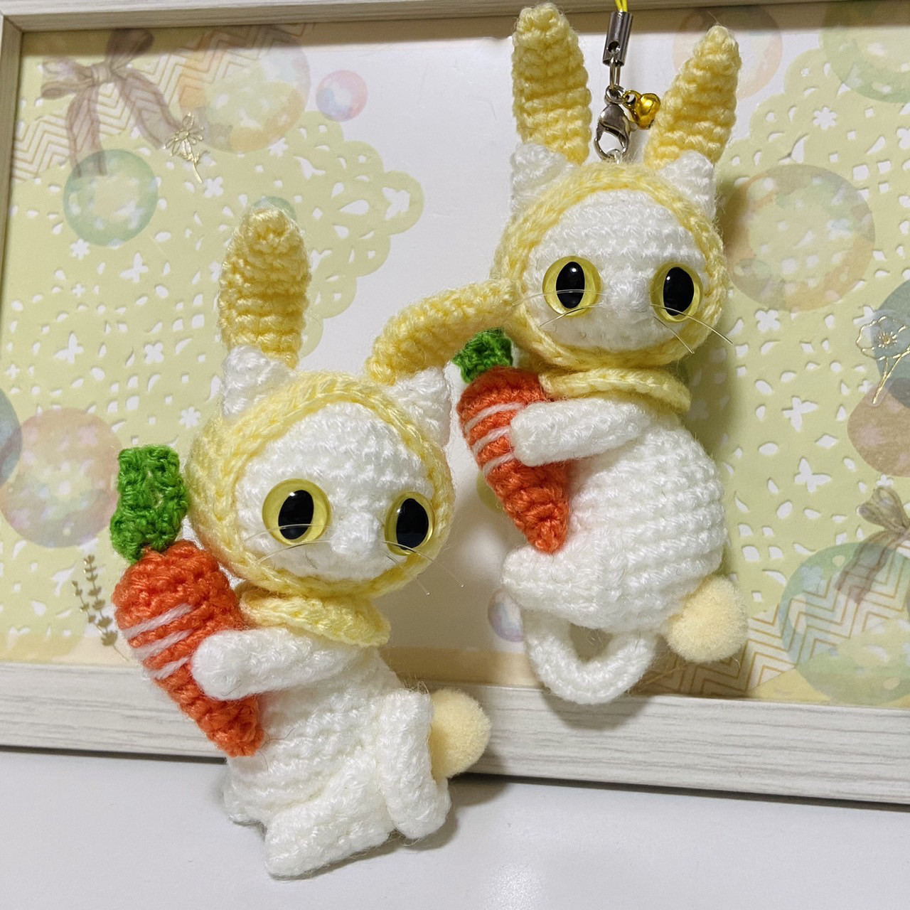 ニンジンうさぎフードの白猫【選べる】あみぐるみ♡受注製作品