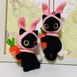 黒猫☆大・小☆あみぐるみヘアゴムセット☆受注製作品