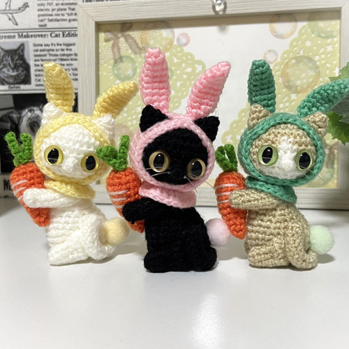 NO 351 レジン　ヘアゴム　ブローチ　ハンドメイド　猫とうさぎ ハンドメイド レジン ヘアゴム ヘアアクセサリー 猫 ねこ