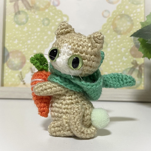 ニンジンうさぎフードの薄茶猫【選べる】あみぐるみ♡受注製作品