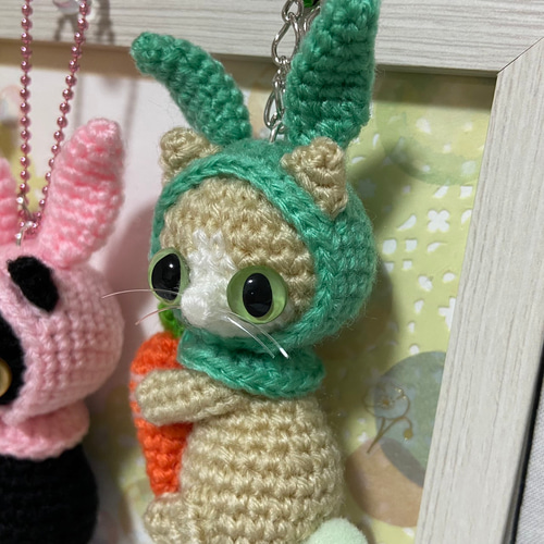 ニンジンうさぎフードの薄茶猫【選べる】あみぐるみ♡受注製作品
