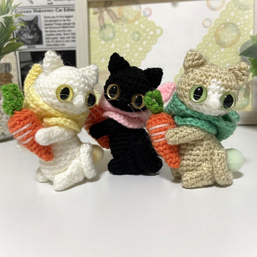 ニンジンうさぎフードの薄茶猫【選べる】あみぐるみ♡受注製作品