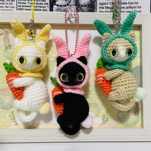 ニンジンうさぎフードの薄茶猫【選べる】あみぐるみ♡受注製作品