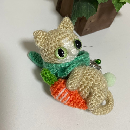 ニンジンうさぎフードの薄茶猫【選べる】あみぐるみ♡受注製作品