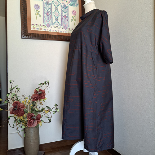 ☆ 着物リメイク/大島紬/一点もの/ロールカラーワンピ―ス