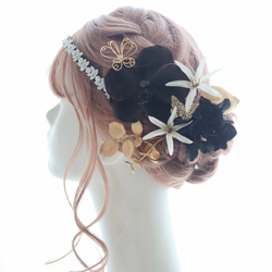 髪飾り　胡蝶蘭　コチョウラン　黒　ゴールド結婚式　ウェディング　成人式　ブライダル　ヘアアクセ　ヘッドドレス　 6枚目の画像