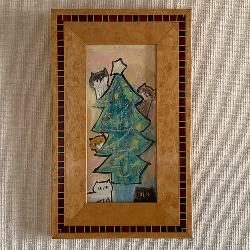 絵画。原画【かわいい猫たちはきれいなクリスマスツリーを飾った