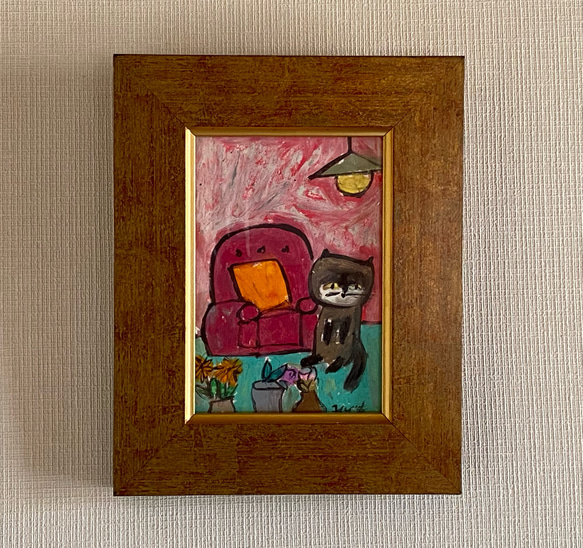 絵画。原画【猫ちゃんは部屋にきれいな花をたくさん置くのが好き】 一年前に偶然出会ったさくら猫ちゃん🐈 大切過ぎる存在になって