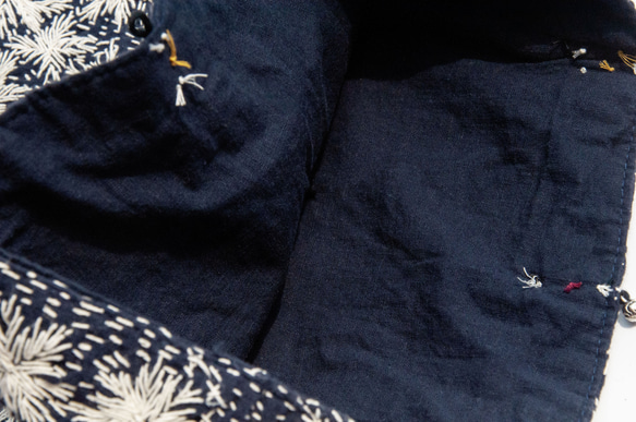 手縫純棉布手提包 刺繡托特包 手工刺繡肩背包 手縫藍染包indigo 聖誕節交換禮物 生日禮物 母親節禮物 情人節禮物 第11張的照片
