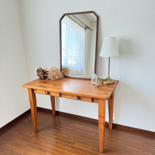 日本製】八角アンティーク調ミラー 立て掛け・壁掛け ドレッサー