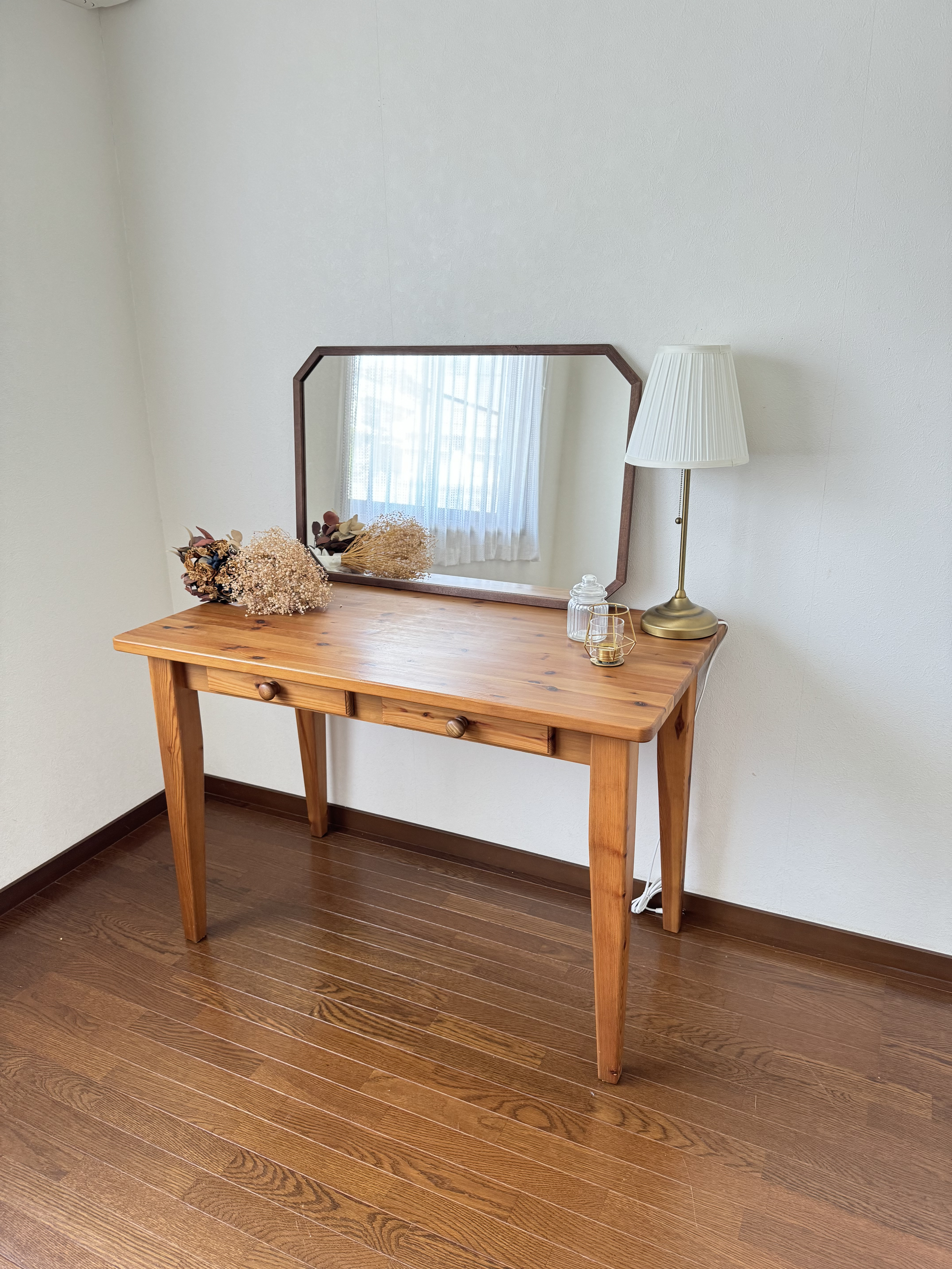 【日本製】八角アンティーク調ミラー　立て掛け・壁掛け