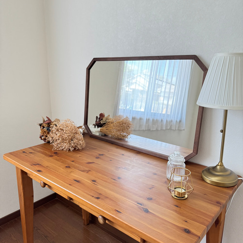 日本製】八角アンティーク調ミラー 立て掛け・壁掛け ドレッサー