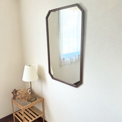 日本製】八角アンティーク調ミラー 立て掛け・壁掛け ドレッサー