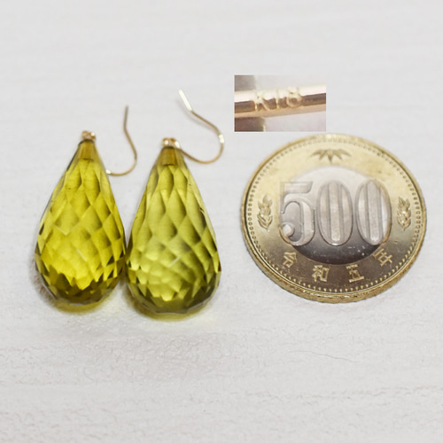 жK18YG 18金 天然リトアニア産グリーンアンバーバラモチーフピアス жK18YG 18金 天然リトアニア産グリーンアンバーバラモチーフピアス