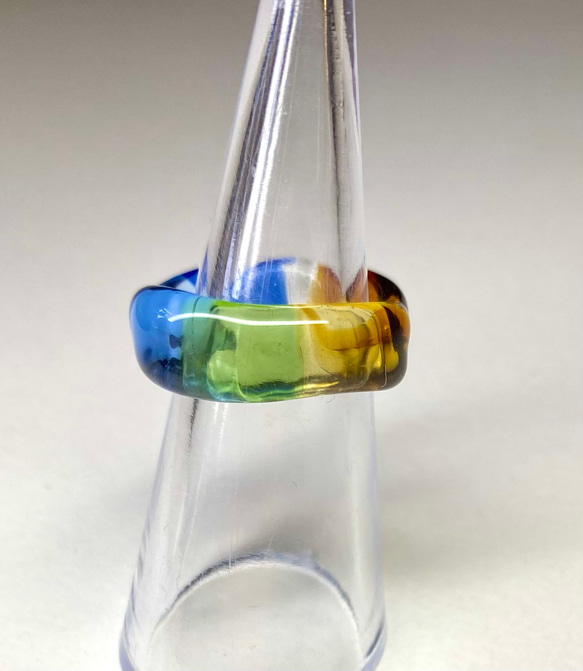 ガラスリング カラフル 6色 黄色 グリーン 青 クリア 茶色 5号〜18号