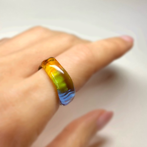 ガラスリング カラフル 6色 黄色 グリーン 青 クリア 茶色 5号〜18号