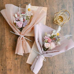 【母の日】ドライフラワー&プリザーブドフラワー花束ミニ（ピンク系） 2枚目の画像