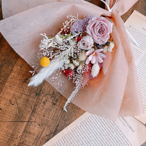 確認用　　ドライフラワー ピンクベージュ束 ドライフラワー花束 M】ピンク系 | flowershop KAIKA