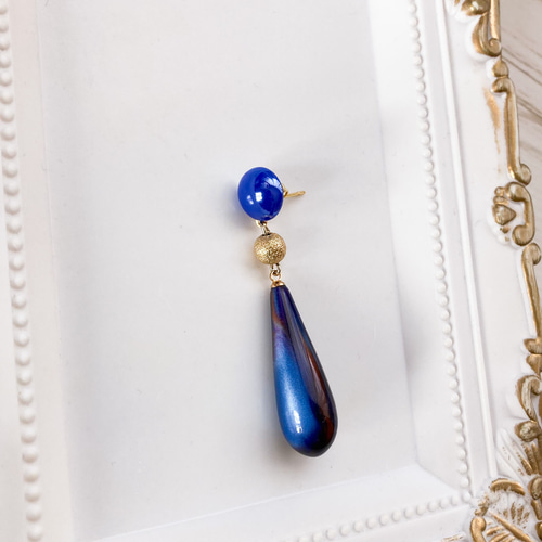 深海ブルー雫型ピアス/イヤリング サージカルステンレス ピアス