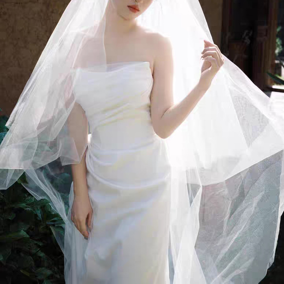 フランス式の  ベアトップ  ウエディングドレス  花嫁の高級感サテンのシンプルな気質 マーメイドライン //H016 9枚目の画像