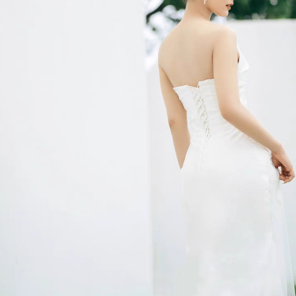 フランス式の  ベアトップ  ウエディングドレス  花嫁の高級感サテンのシンプルな気質 マーメイドライン //H016 8枚目の画像