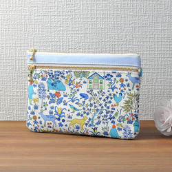 ダブルファスナー+背面ポケット付きフラットポーチ♢ミモザ ポーチ