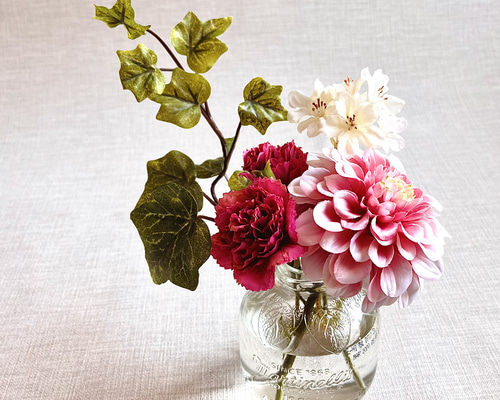 マカロン♡様専用 ピンクダリアのフラワーアレンジ シーグラス／天然石