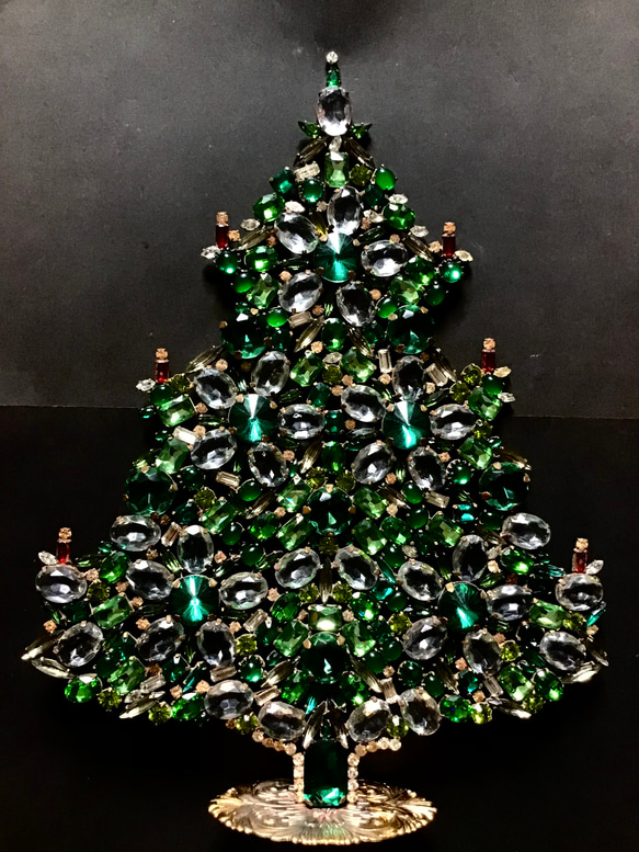 チェコガラス　ビンテージ　クリスマスツリー　ヴィンテージ　チェコ　ラインストーン 2枚目の画像