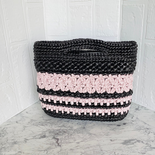 トートバッグ ／ ビニールバッグ ／ ブラック×いちぢく／ スズラン  