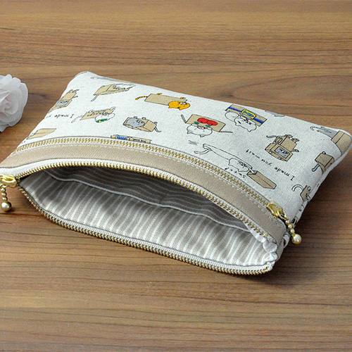 ダブルファスナー+背面ポケット付きフラットポーチ♢ダンボール