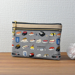 ダブルファスナー+背面ポケット付きフラットポーチ♢SUSHINEKO