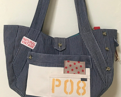 T06 ☆ヒッコリー・ストライプト・デニムリメイク オリジナルトート