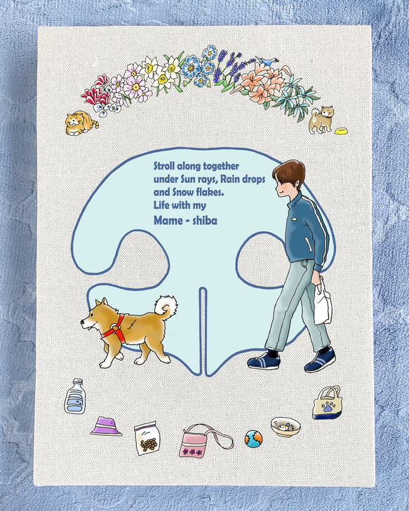 アートパネル 豆しば 33cmx24cm オリジナル 犬 イラスト 散歩 ワン 