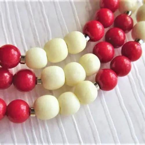 A86】 紅白 ネックレス 珊瑚 サンゴビーズ 貝ビーズ 天然石 出産お守
