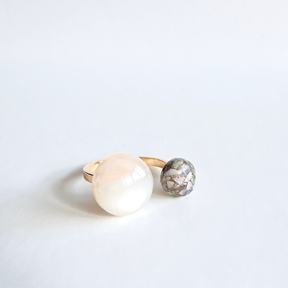〈優艶〉ムーンストーン × オパール 大ぶりなフォークリング / 天然石 フリーサイズ 指輪 6枚目の画像