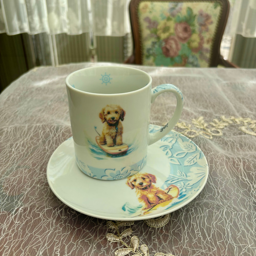 即納！トイプードル！サーフィン！φ16cmメタ皿❤︎ポーセラーツ