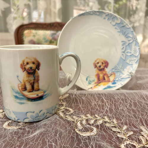 即納！トイプードル！サーフィン！φ16cmメタ皿❤︎ポーセラーツ