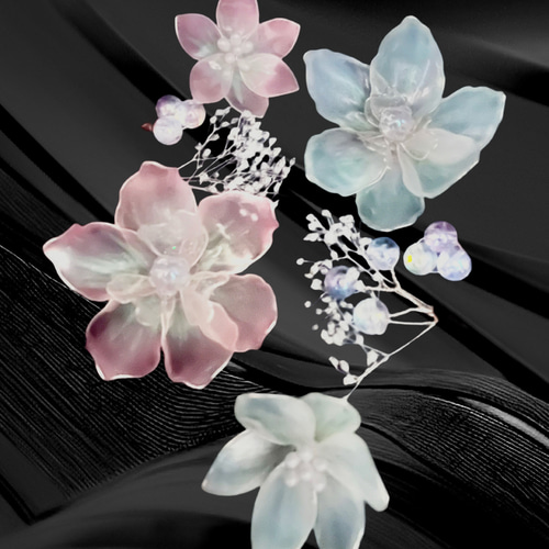 再販3】シャボンカラー お花 の髪飾り ⭐︎成人式 ウェディング 卒業式