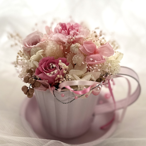 カップアレンジメント「うすもも×プリザ」プリザーブドフラワー