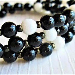 あんこ　天然石 A89】 ネックレス 白黒 オニキス 天然石 ミルキークォーツ 天然石