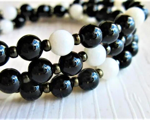 天然石 高品質]ホワイトサゲニティッククォーツブレスレット/アンフィボール