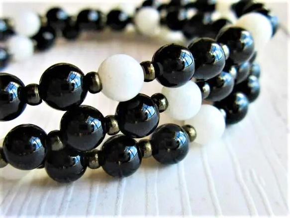 A89】 ネックレス 白黒 オニキス 天然石 ミルキークォーツ 天然石