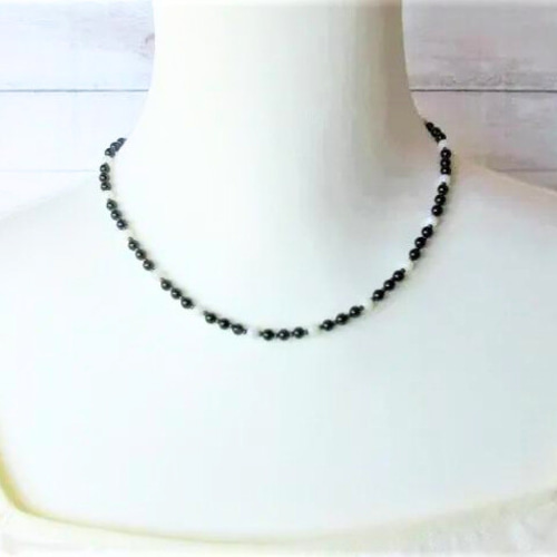 A89】 ネックレス 白黒 オニキス 天然石 ミルキークォーツ 天然石