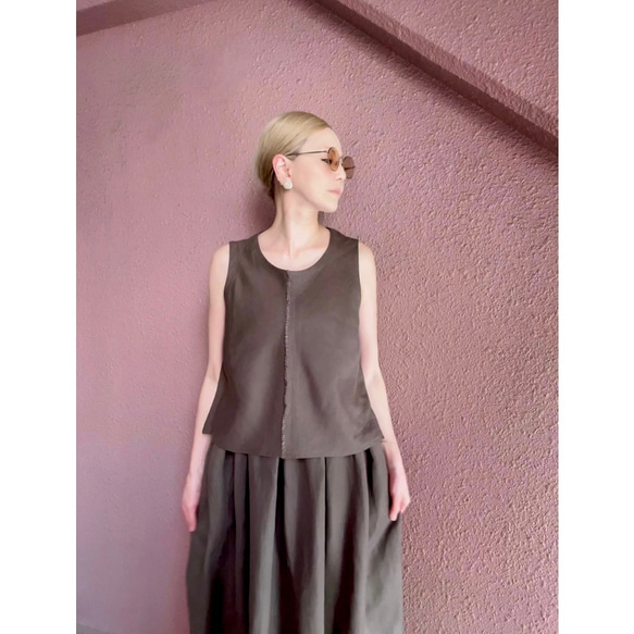 RATA❤️選擇你的長度❣️飄逸美麗❤️腰部修長的長裙❤️橄欖棕色❤️厚實的亞麻混紡❤️ 第3張的照片