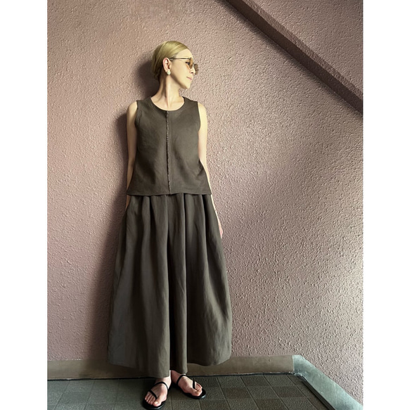 RATA❤️選擇你的長度❣️飄逸美麗❤️腰部修長的長裙❤️橄欖棕色❤️厚實的亞麻混紡❤️ 第2張的照片
