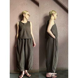 RATA❤️選擇你的長度❣️飄逸美麗❤️腰部修長的長裙❤️橄欖棕色❤️厚實的亞麻混紡❤️ 第9張的照片